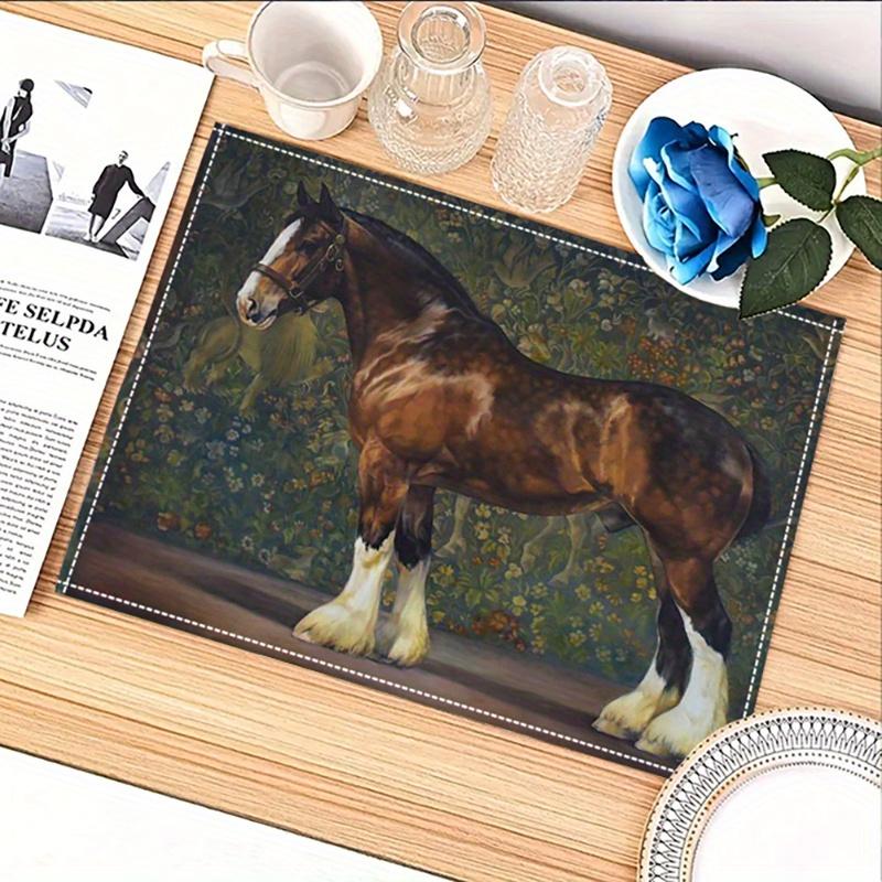 4pcs Set of Placemats, Elegant Brown Horse Pattern - 12x18 Inches, Suitable for Home and Party Decorations, Ideal Choice for Thanksgiving Dining,