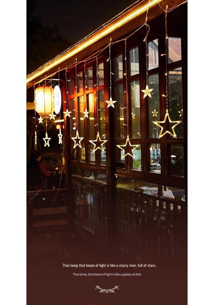 Solar-Powered Star and Moon LED String Lights - Colorful Outdoor Decor for Christmas and Festivals