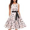 Women Summer Floral Print Sleeveless O Neck A Line Slim Midi Dress