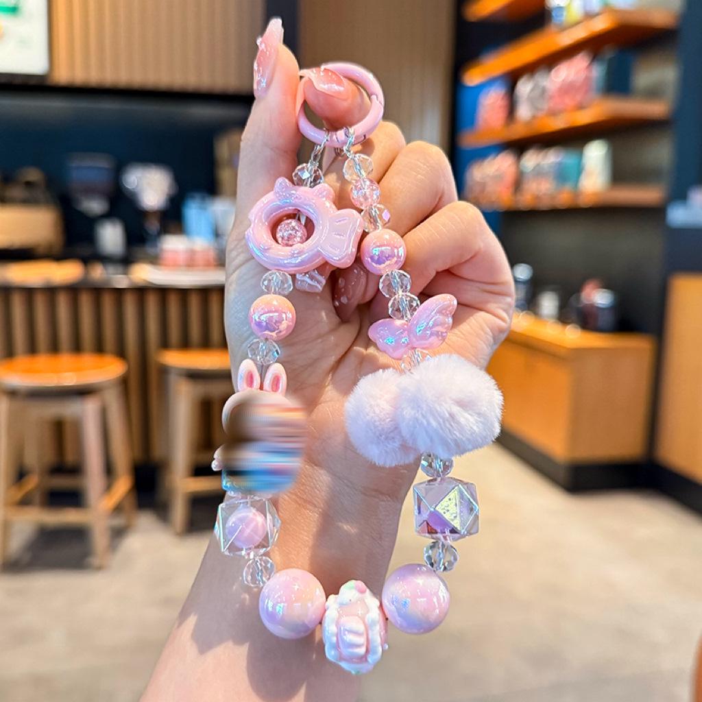 

Милый брелок-помпон в виде кролика с бусинами для телефона - Очаровательный мультяшный аксессуар для сумки