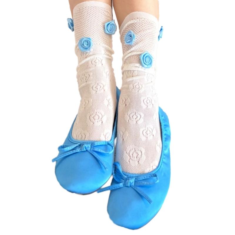 Women Crew Socks Sweet Lolitas Flower Ankle Socks Cute Princesses Ankle Dress Socks Summer Sheer Mesh Lace Socks