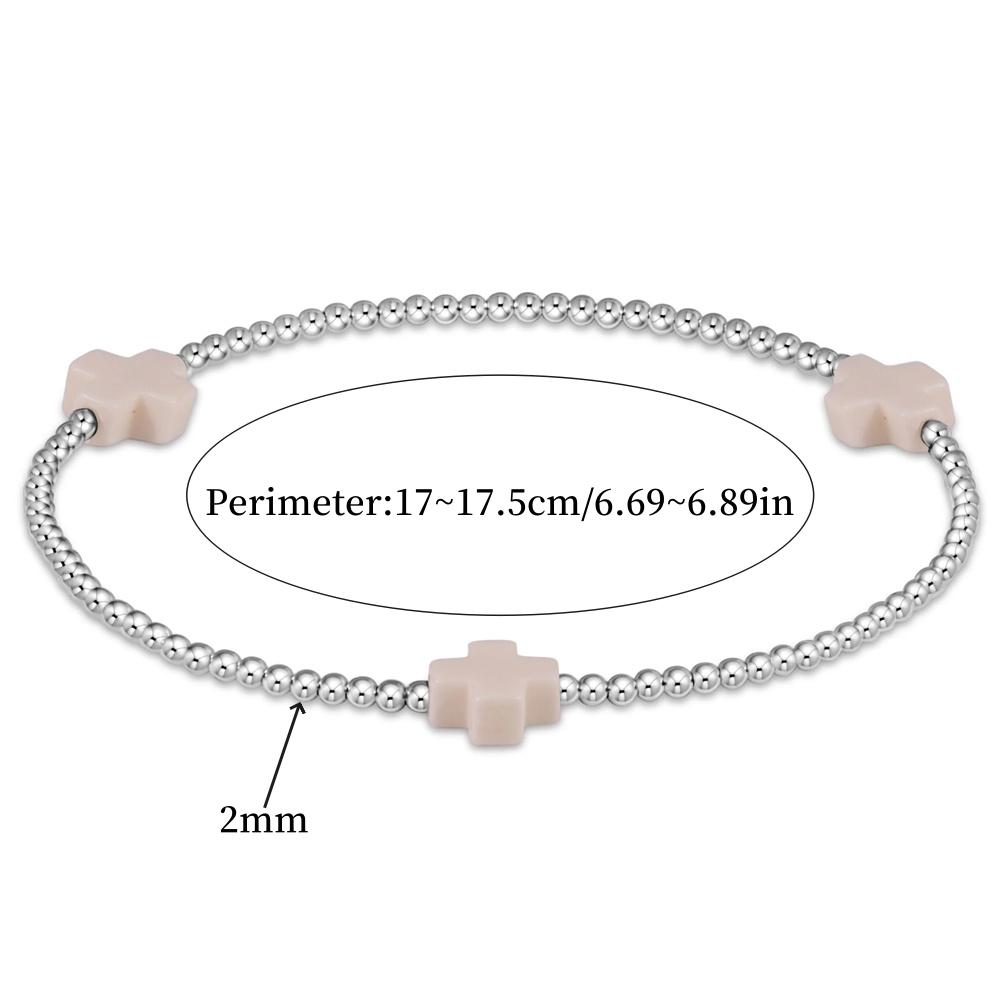 Vlen Silver Color Cross Beaded Bracelet for Women Adjustable Minimalist Dainty Jewelry Gifts Religious Charm Bracelets Stackable белый