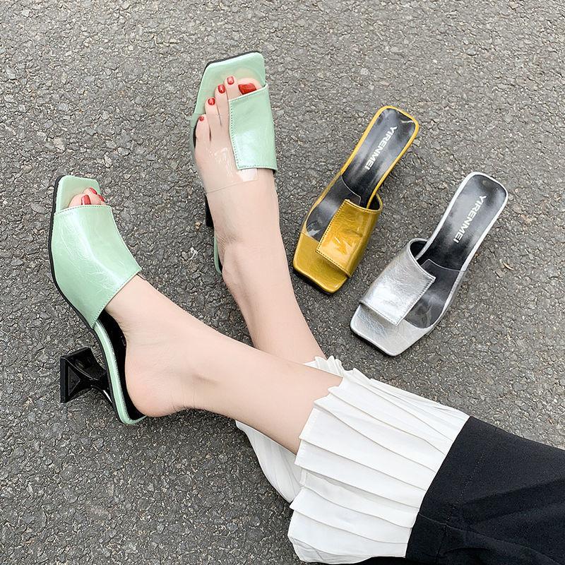 Sexy Women's Slippers and Ladies Sandals Clear Heeled Shoes Square Head New Style 2026 Luxury Slip-resistant Fashion Eva Slides
