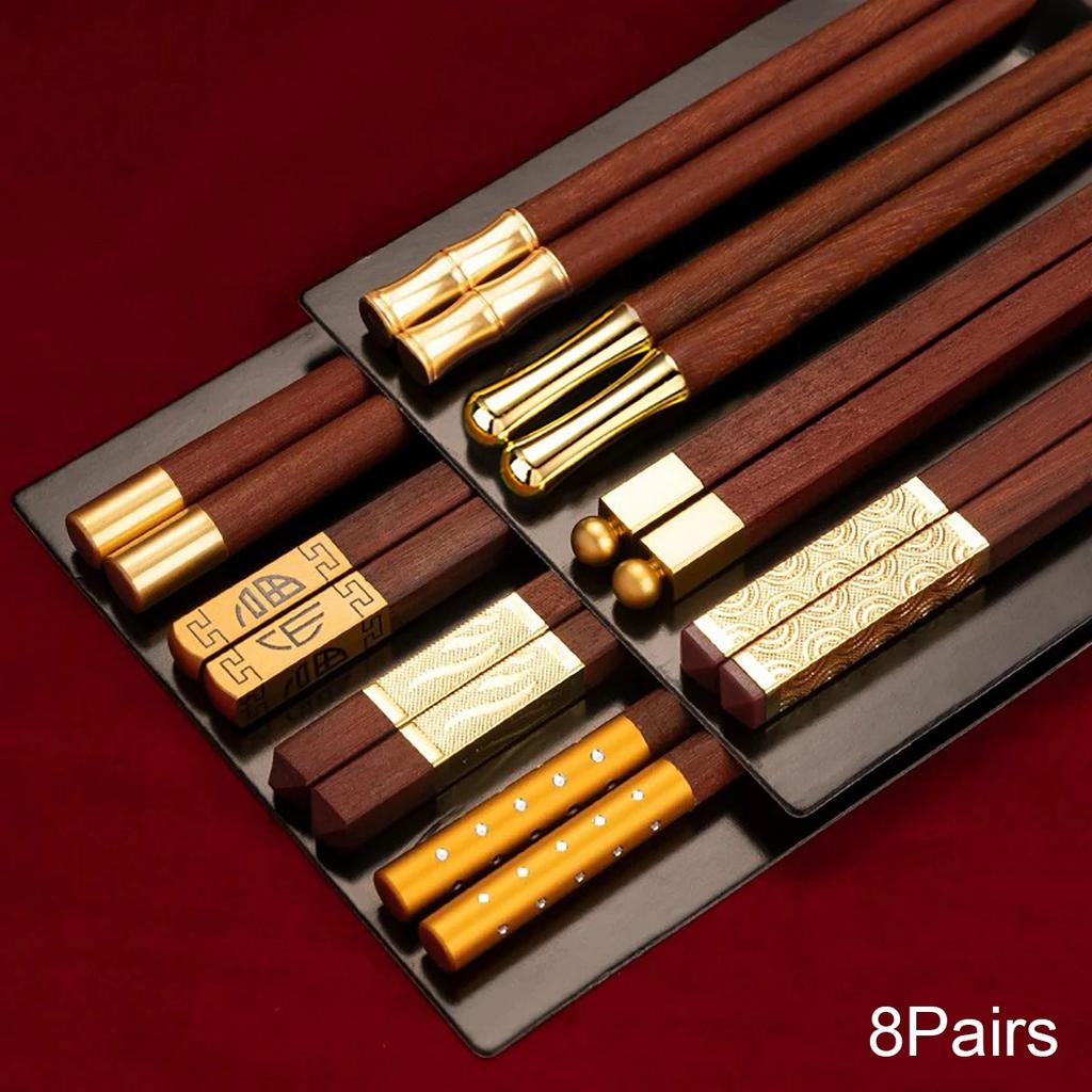 Red Wood 5/6/8/10 Pairs Chinese Chopsticks High Quality Beautiful Tableware Non Slip Sushi Food Grade Kitchen Chopstick Set