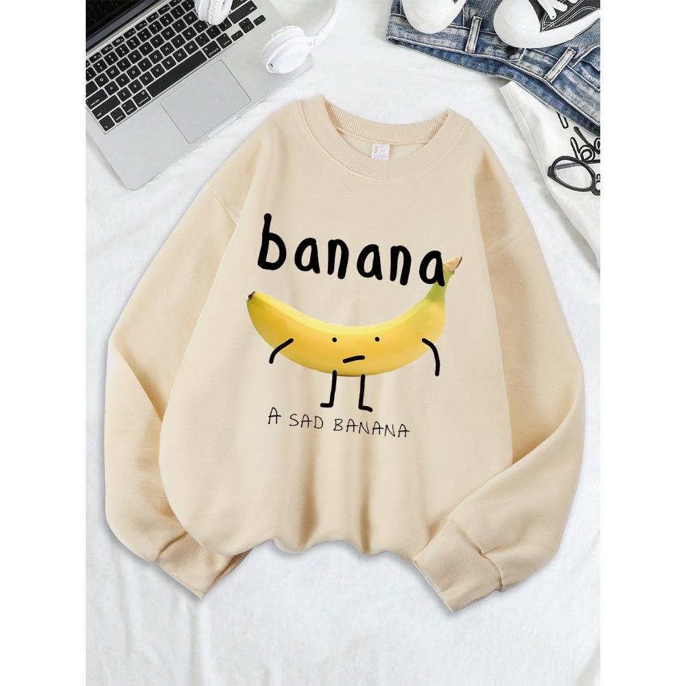 Damen-Sweatshirt mit traurigem Bananenprint, Rundhalsausschnitt, Basic-Hoodies, warmer, lockerer Pullover, bequeme Winterkleidung für Damen
