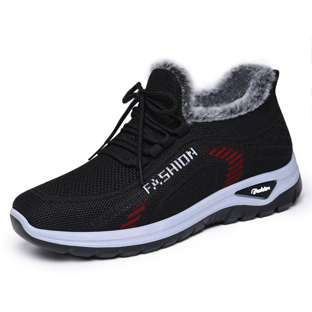 Women's Winter Snow Boots, Fuzzy Lined Plush Collar Knit Sneaker-Style Boots, Non-Slip Soft Sole Comfortable Shoes for Snowy Days