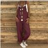 Women's Sleeveless Bow Detail Linen Blend Loose Fit Casual Ankle Length Overall Jumpsuit