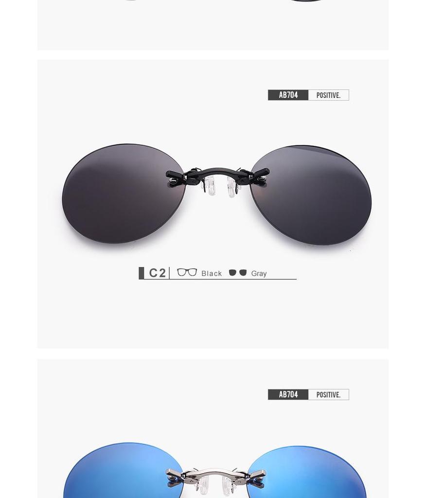 Rimless Retro Round Ultralight Clip-on Sunglasses - Matrix Morpheus Style