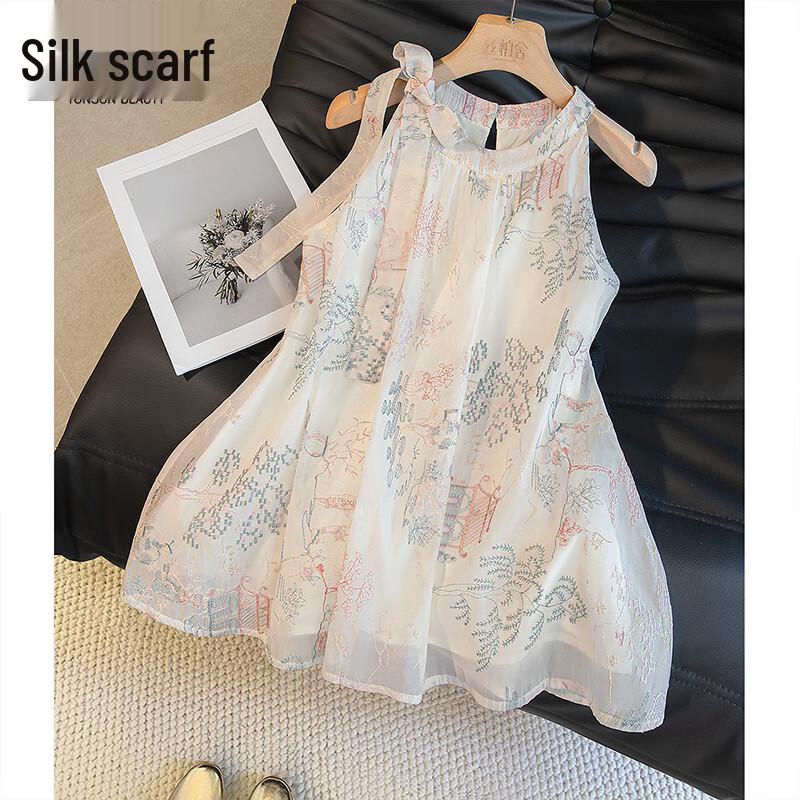 Женская sleeveless блузка Sibaishai в китайском стиле с вышивкой L