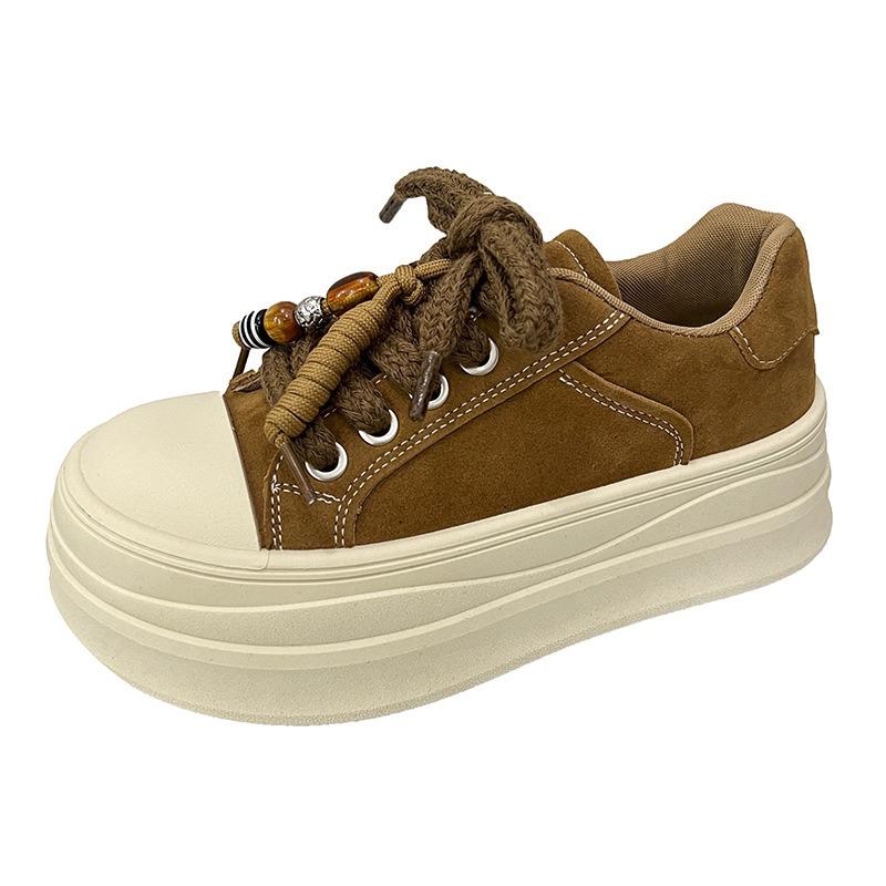 Muffin Thick-soled Heightening Women's Shoes Leather Board Shoes New Autumn and Winter Casual Sports Shoes Women's Bread Shoes