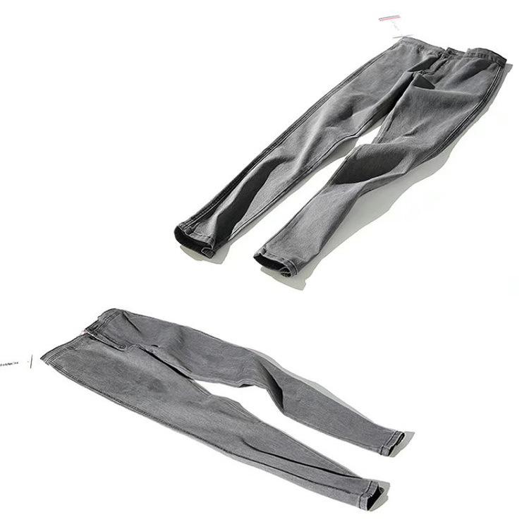 YPFF High-Waist Slim Fit Denim Pencil Pants - European & American Style, High Elasticity, Hip Lifting, Solid Color, Autumn Collection.