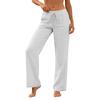 Pantaloni Casual da Donna a Vestibilità Larga con Coulisse in Vita, Tasche, Gamba Larga, Lunghezza Intera, in Misto Cotone e Lino, per l'Uso Quotidiano