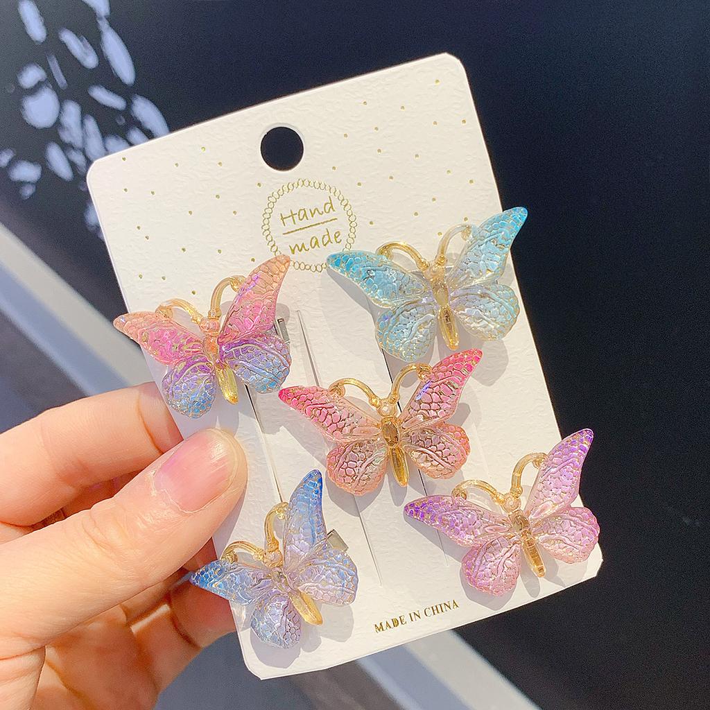 5PCS Colorful Gradient Three-Dimensional Butterfly Hair Clip, Sweet And Fairy Girl Headband, Cute Girl Heart Hair Clip