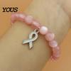 Fashionable Daily Wear Wristband Breast Cancer Awareness Bracelets for Women, Ribbon Health Accessories Charm Beaded Elastic Bracelet, Encouragement