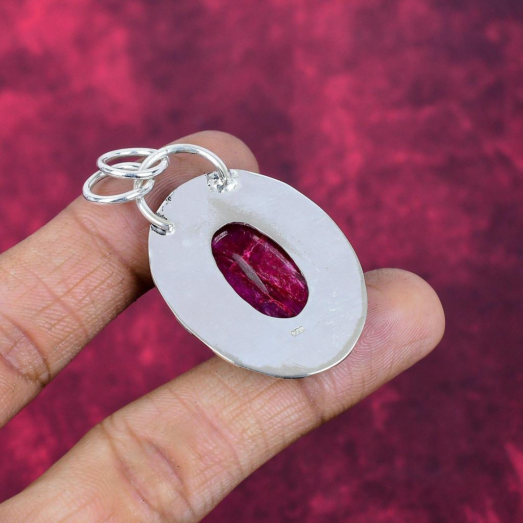 Lab Created Ruby Pendant Gemstone Jewelry, 925 Solid Sterling Silver Handmade Pendant, Latest Design Jewelry