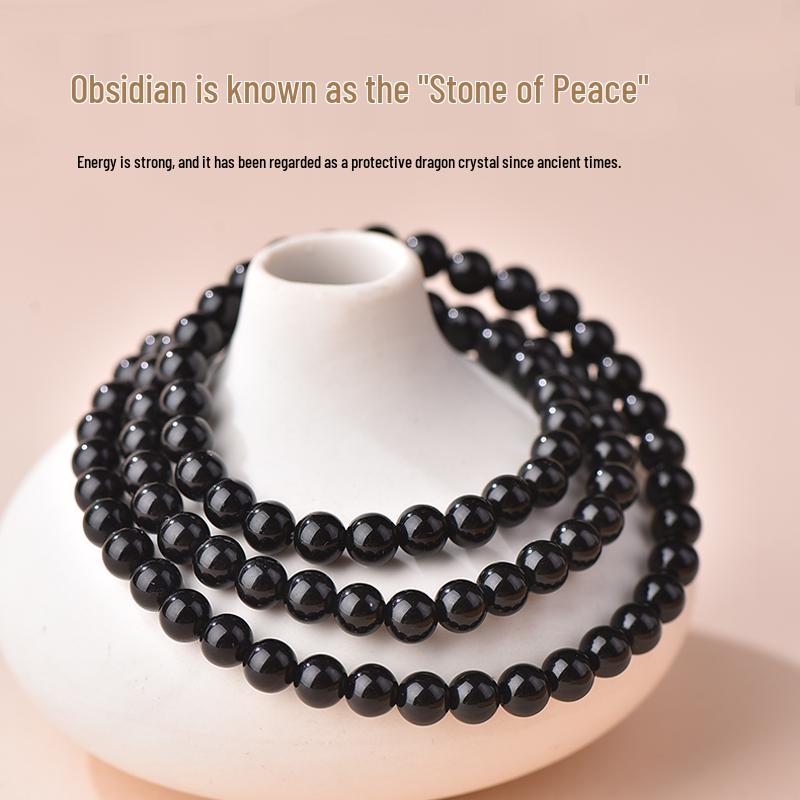 Natural Black Obsidian Beaded Bracelet - Unisex, Double-Layer Design
