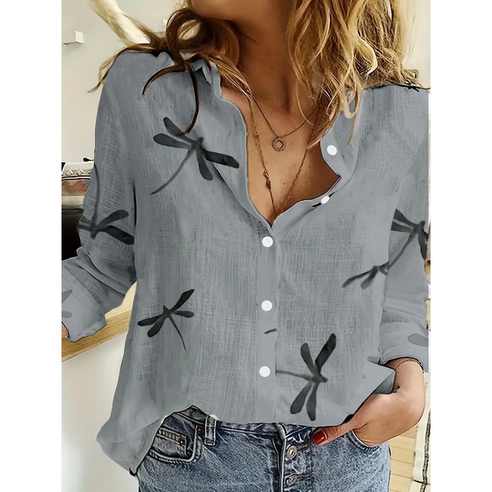2025 Spring Autumn Women's Shirt Floral Graphics Blouse Lapel Neck Blouse Women Long Sleeve Shirts Womens Tops Female Clothing
