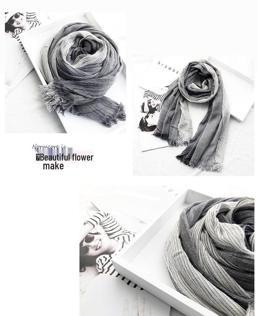 Japanese & Korean Style Autumn/Winter Unisex Striped Scarf In Cotton, Linen & Silk