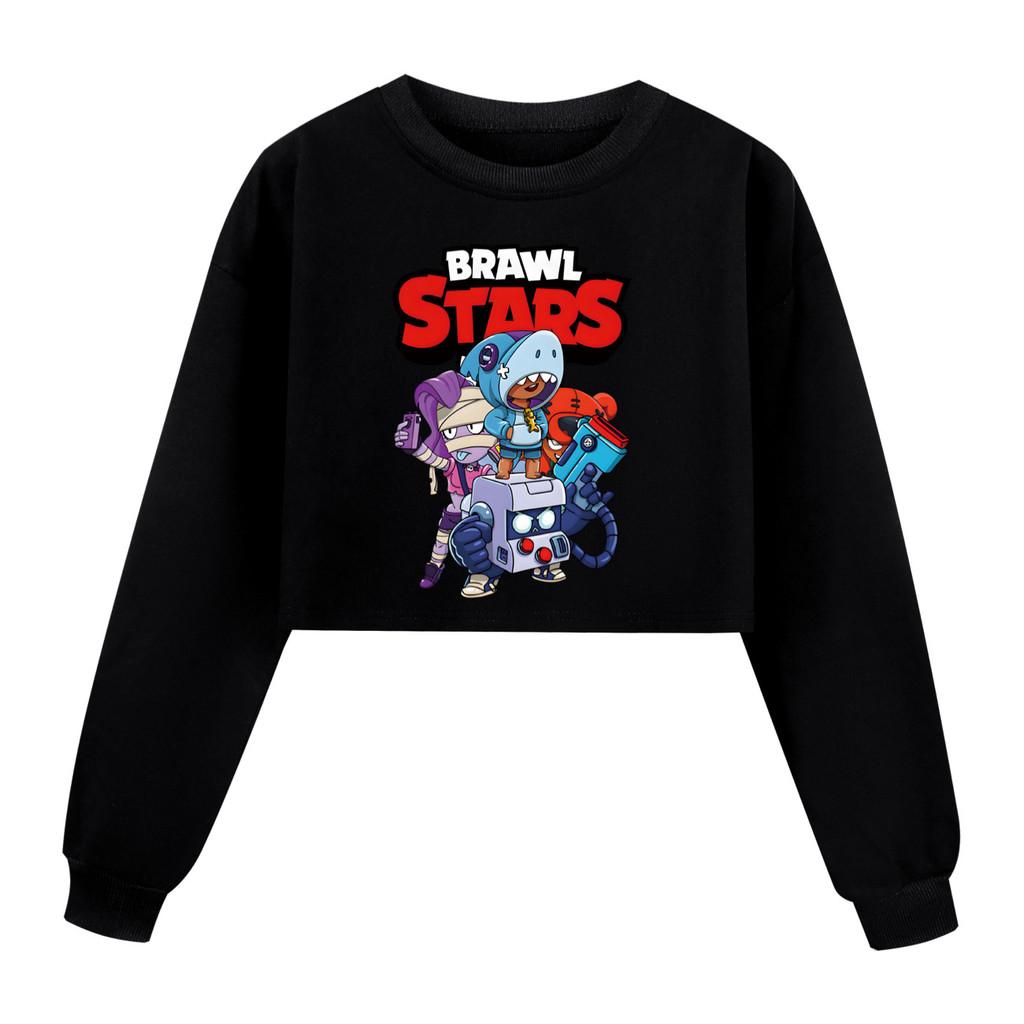 4093 Felpa Casual a Maniche Lunghe Stile Corto Stampata Brawl Stars per Bambine e Ragazze