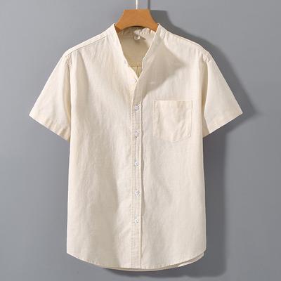 T-shirt d'été à col montant, couleur unie, manches courtes, en coton, tendance, respirant, ample, pour jeunes, avec poche
