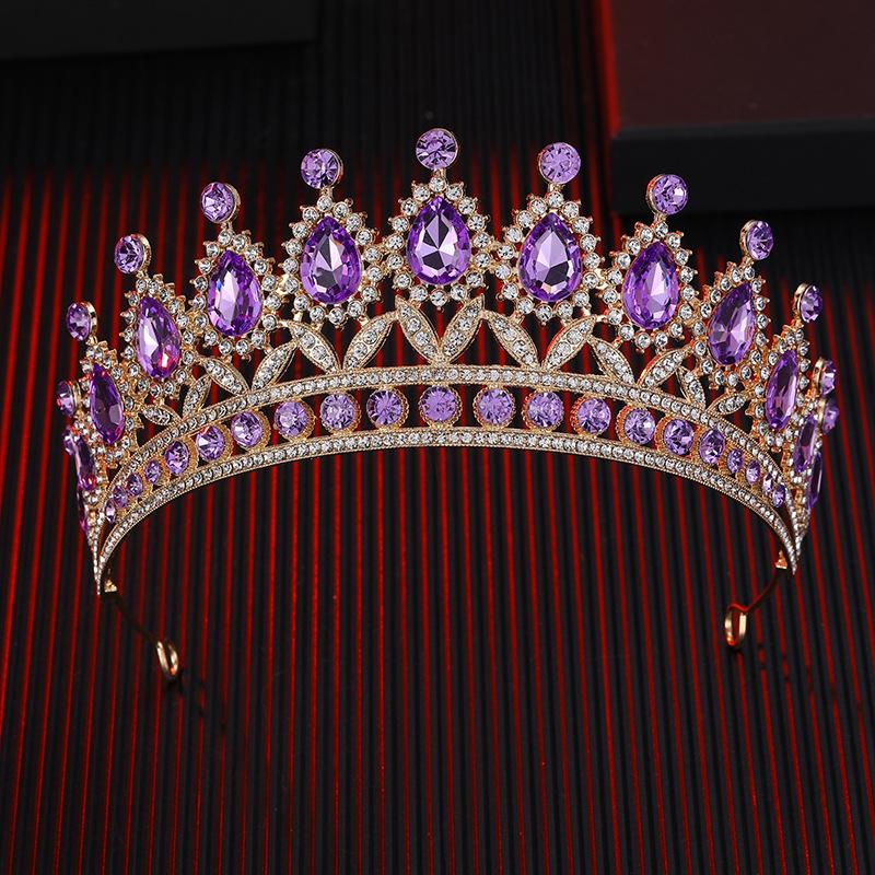 The Bride's Colorful Rhinestone  Baroque European and American Diamond Princess  Round Tiara Hair Accessory Wedding Dress and Crown