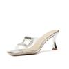 7309 [sheepskin] Square Head Slippers for Women To Wear In the Summer of 2025, New Rhinestone Transparent High-heeled Cool Slippers
