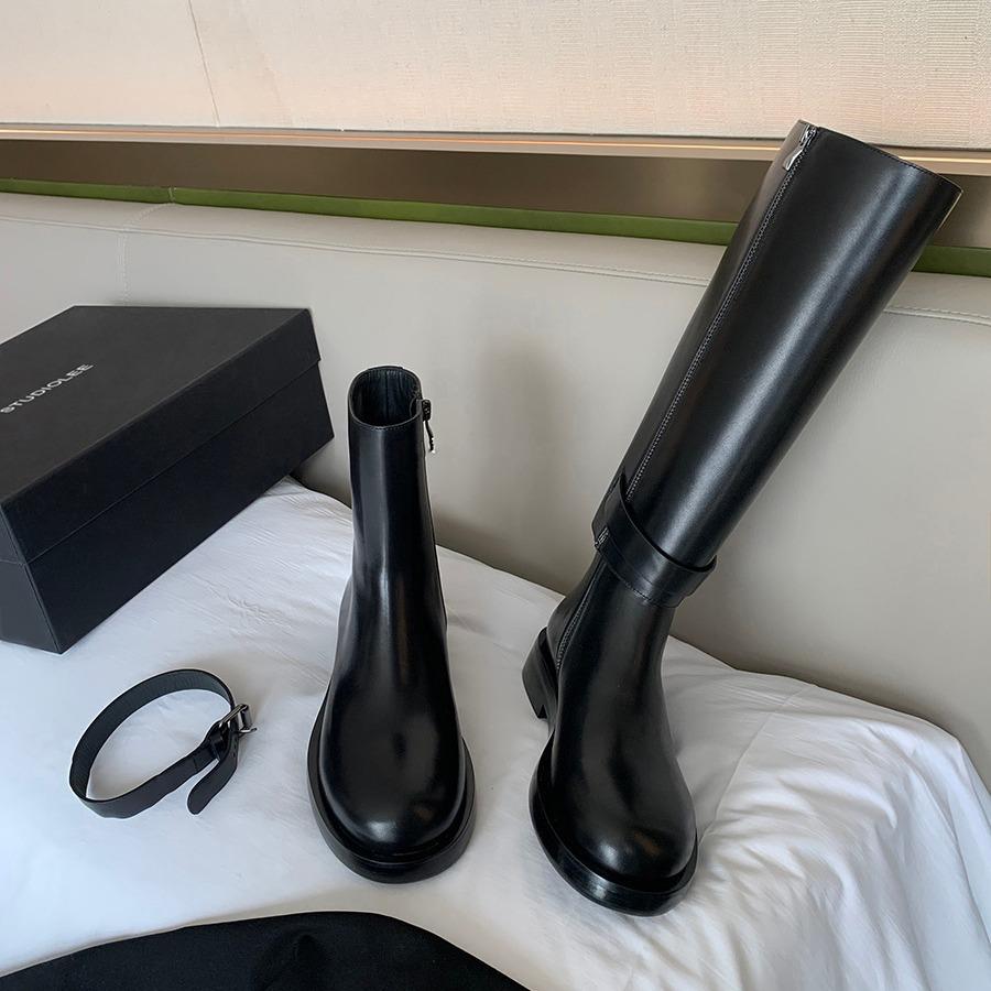 Cowhide~ Grape Mom Has the Same Leather Boots for Women, Detachable Knight Boots, High Boots, Thick-soled Thick-heeled Boots.