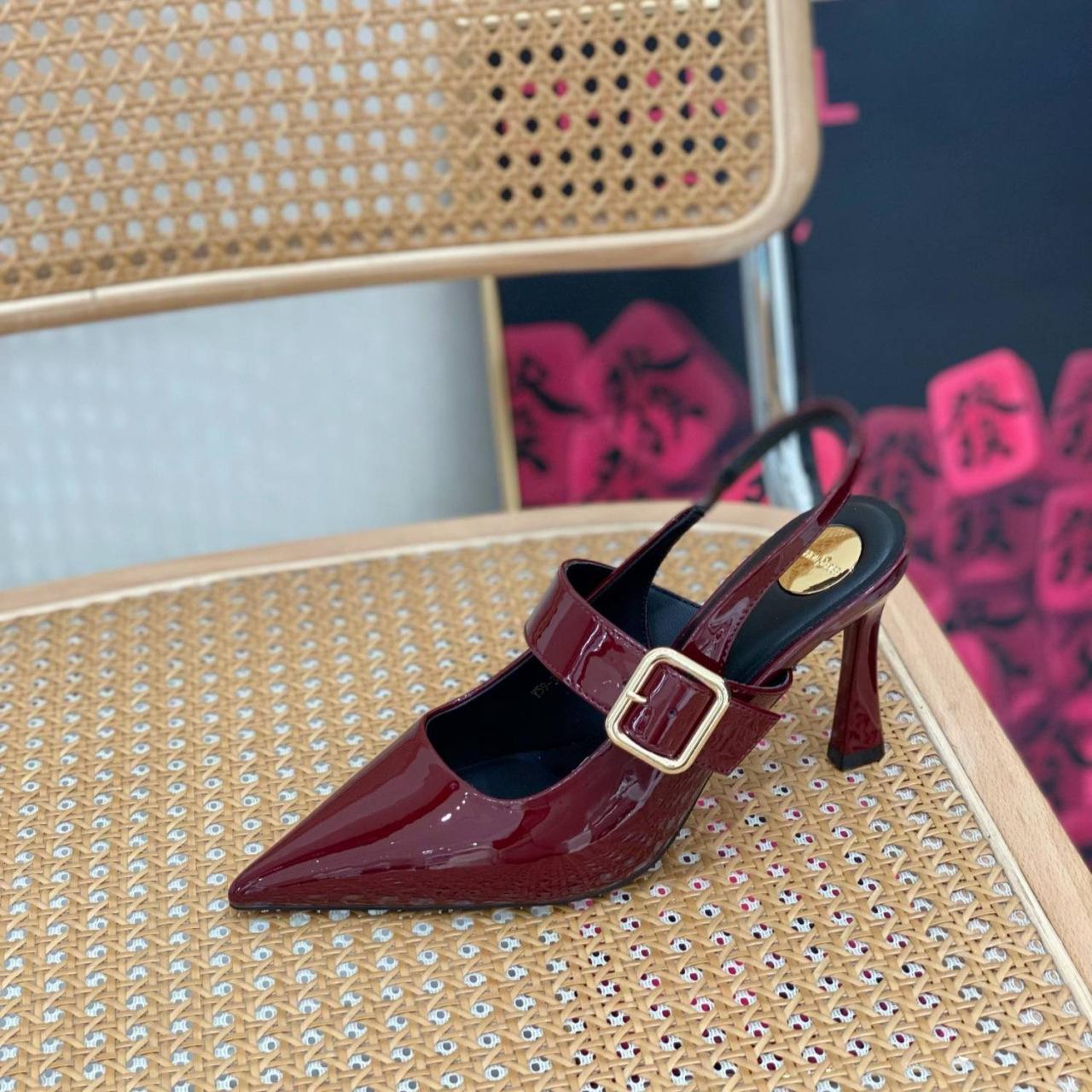 

Босоножки Баотоу женские 2025 новые летние простые остроносые босоножки-стилетто женские на высоком каблуке с ремешком модные женские туфли 42 бордовый