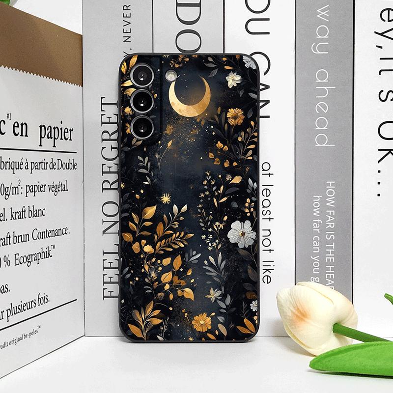 Vintage Aesthetic Flowers and Moon Pattern Phone Case for Samsung Galaxy S26 S25 S24+ S23 Ultra S22 Plus S21 FE S20 Soft Covers