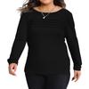 Women's Solid Color Round Neck Pleated Long Sleeved Plus Size Top