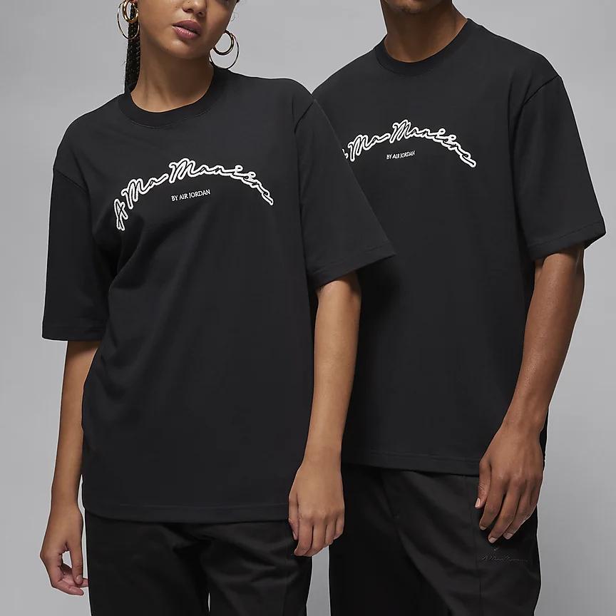 Jordan X A Ma Maniére Embroidered Logo Print Crew Neck Short Sleeve T-Shirt Unisex Tops Black FN0610-010