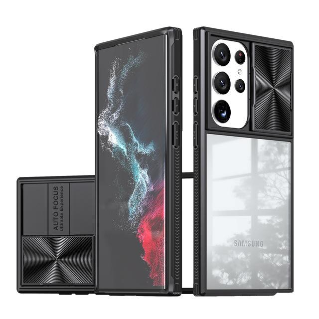 

Чехол для Samsung Galaxy S23 Ultra/S23 Plus/S23, чехол со сдвижной крышкой для камеры, защита объектива, акриловый чехол с полным покрытием на 360 ° Samsung S23 Plus чёрный