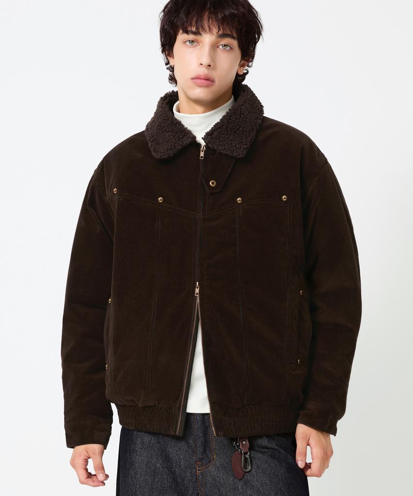Trillion Sherpa Corduroy Studded Western Jacket_Brown
