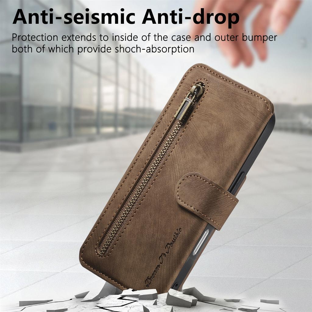 3-in-1 Luxury Leather Wallet Case for iPhone XS/11/12/13/14/15/16/17 w/ Stand, Shockproof, RFID, Multi-Slot & Zipper