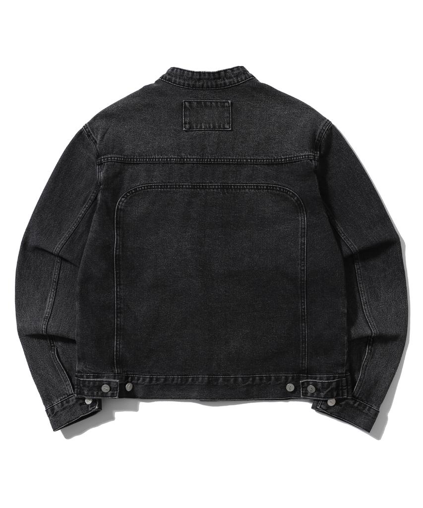Search410 Biker Vintage Washed Denim Jacket Sand Black