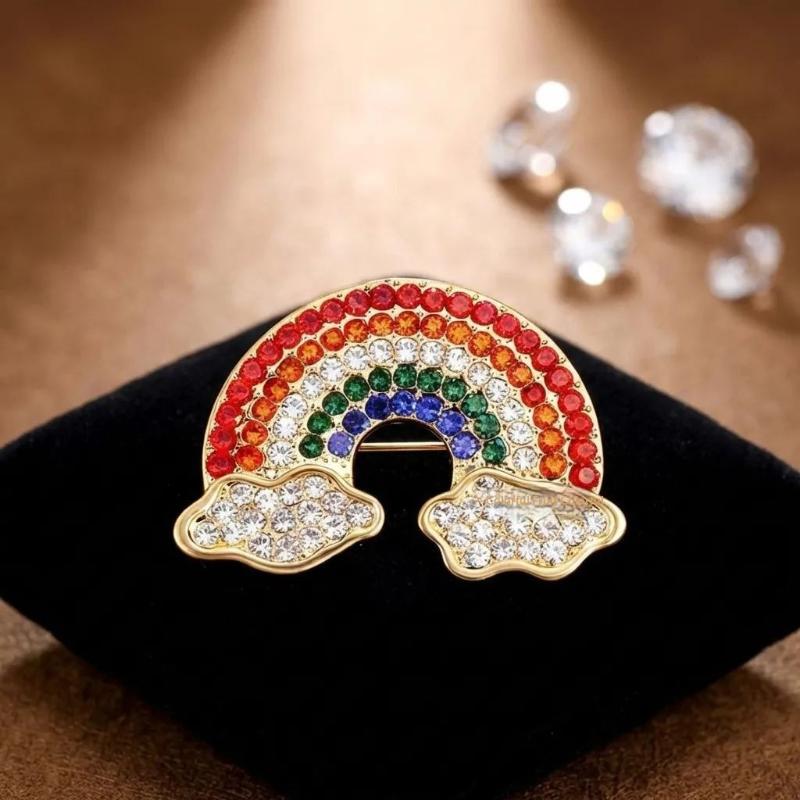 Korean Style Rainbow Cloud Brooch Inlaid Colorful Rhinestone Lapel Pin For Women Clothing Bag Diy Decoration Jewelry Accessories