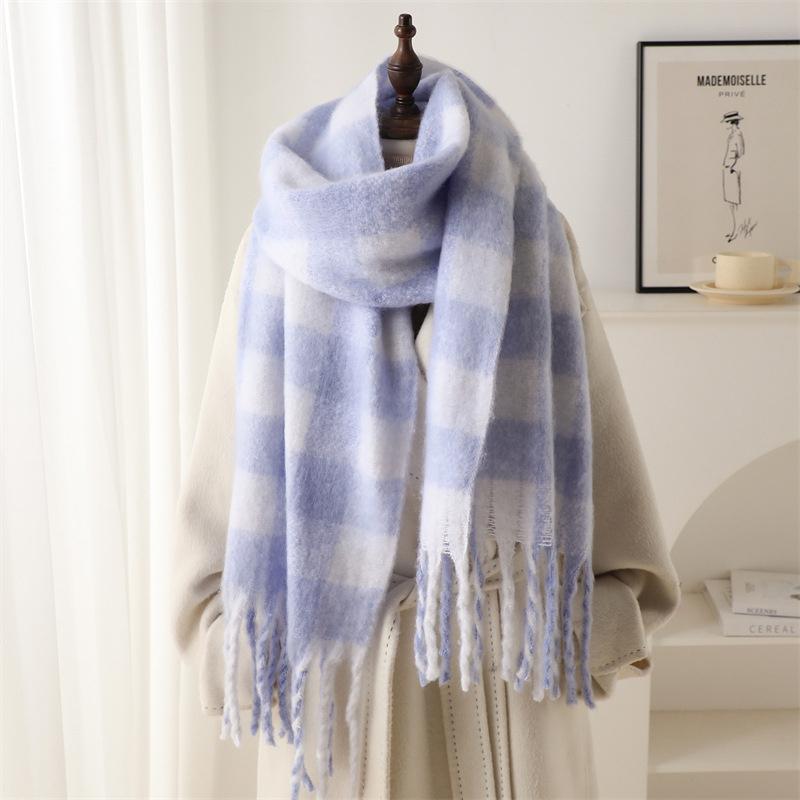 

Winter Imitation Cashmere Scarf Plaid Men S And Women S Warm Scarf Lengthened And Thickened Fashionable Tassel Shawl Pashmina 40x220cm