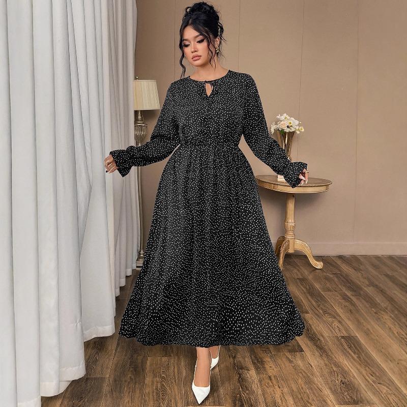 New Summer Printed Large Size Women's Dress with Polka Dot Fashion Loose Long Sleeve Women's Long Dresses Elegant Casual A Line Beach Ladies Dress