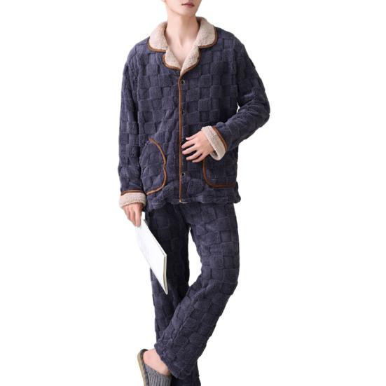 2 adet/takım erkekler kış Loungewear kalın peluş sıcak rahat tek göğüslü yaka uzun kollu ceket elastik bel cepler mercan polar pantolon seti pijama