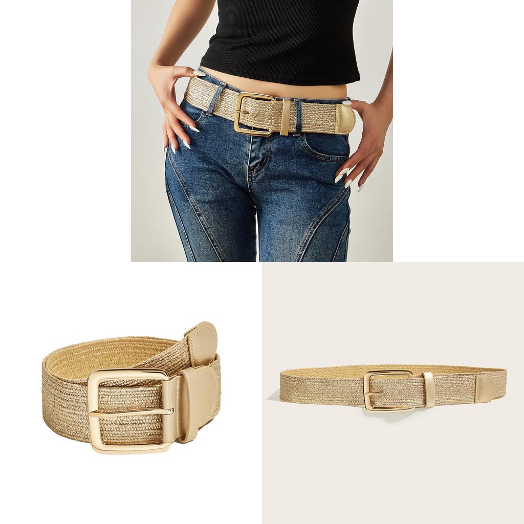 Casual Boho Pp Straw Belt With Alloy Buckle For Women Fashion Accessories Spring 2026