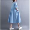 Long Dress Women Linen Large Size Loose Summer Solid Color Short-sleeved Dress Knee-length Thin Large Swing Dress