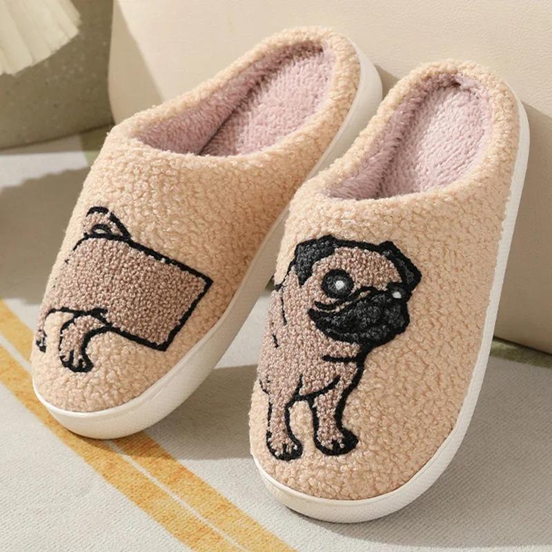 Women's Slippers Cute Cartoon Dog Winter Indoor Men Shoes Warm Non-Slip Good Breathable Comfy Couple Shoes
