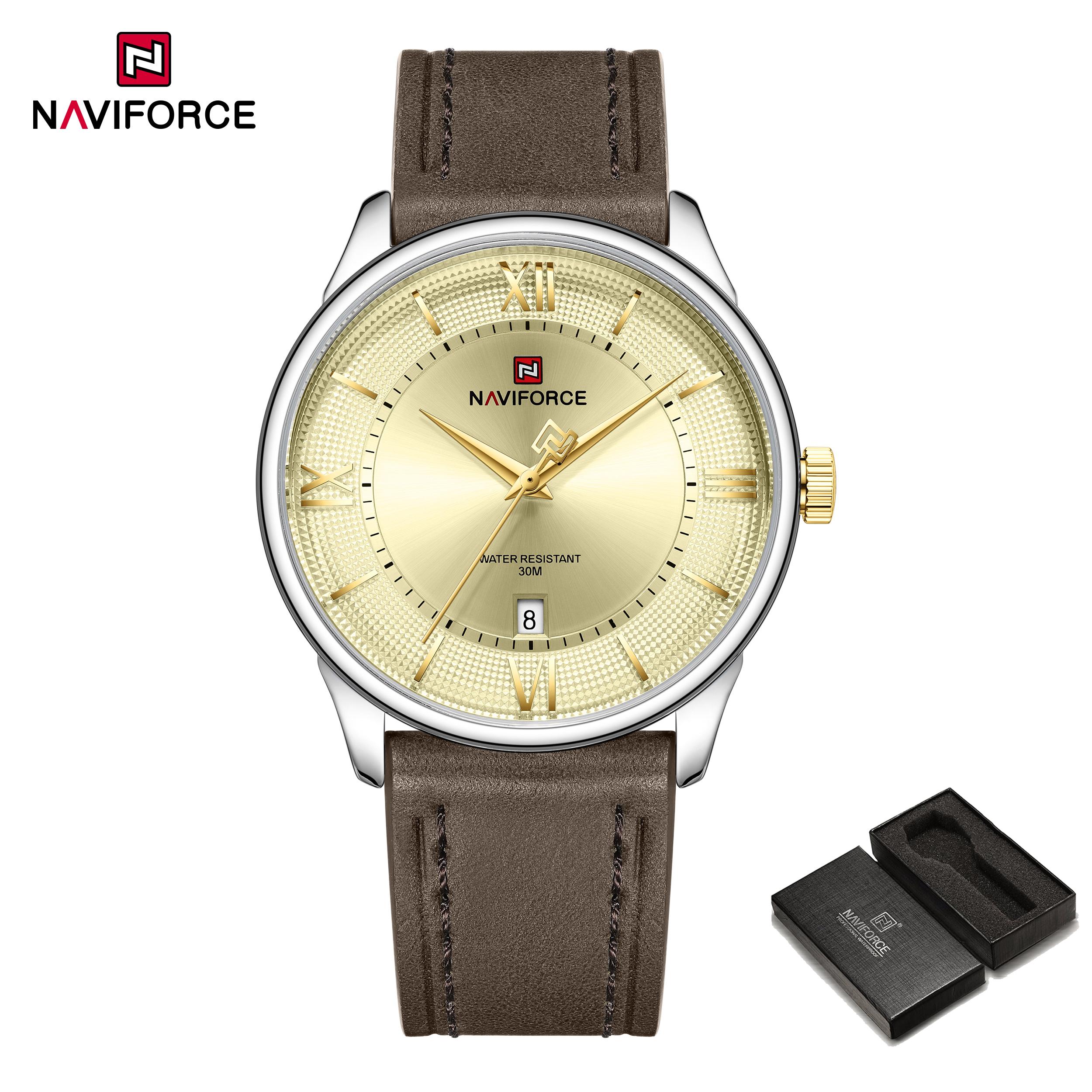 

NAVIFORCE Original Men Simple Quartz Watch Genuine Leather Strap 30m Waterproof Calendar Daily Casual Men Watch Gift NF9272L золотий