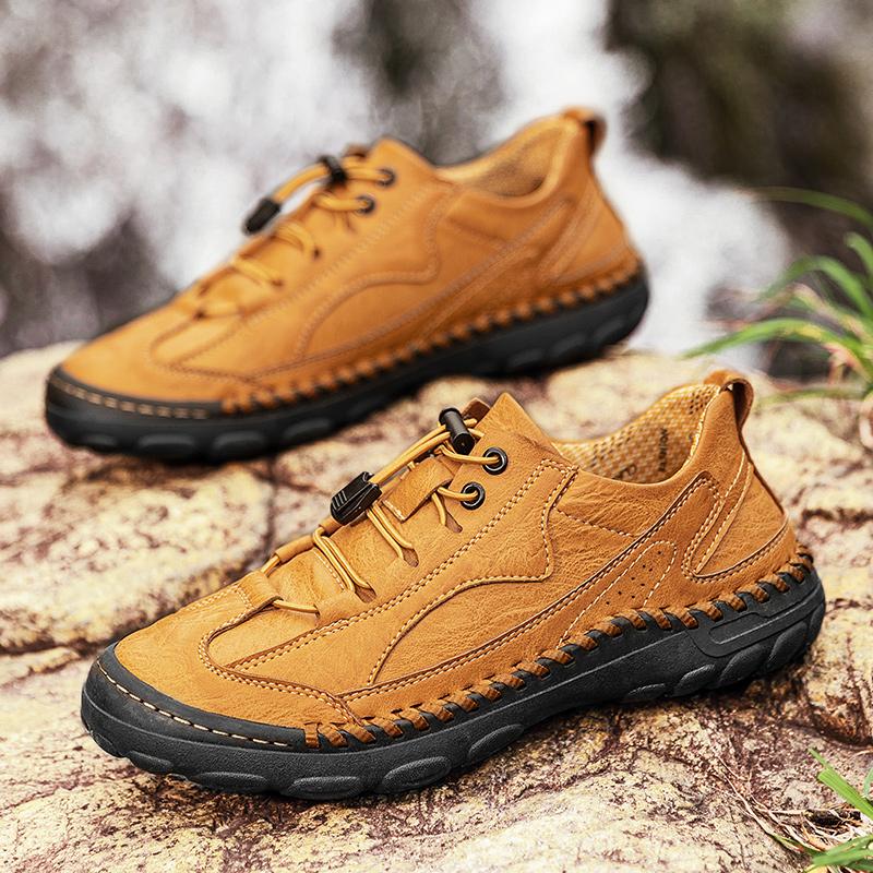 Spring/Autumn Men's Retro Large Size Hand-stitched Casual Men's Boots Men's Casual Leather Shoes Yellow Moccasins