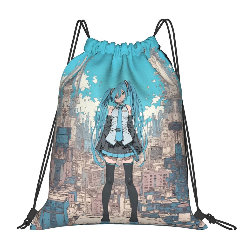 Bolsas con Cordón Personalizadas de Hatsune Anime Miku para Compras Mochilas de Yoga Hombres Mujeres Bonitas Deportivas Gimnasio Mochila Saco