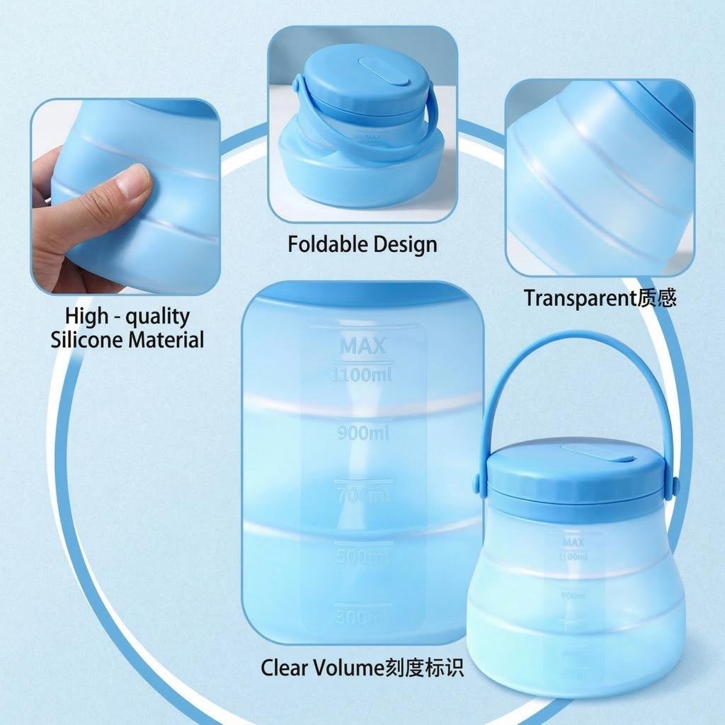 Camping ao Ar Livre Portátil Alimentos Portátil Silicone Recipiente de Armazenamento de Alimentos Bebida Fria Balde de Gelo 1200ml