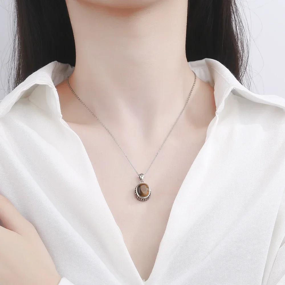 925 Silver Natural Rhodochrosite Pendants Necklace Tiger Eye Necklace Silver Pendants 925 With Chain For Women Men