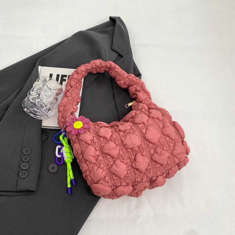 Ielgy Pleated Cloud Bag Trendy Bubble Dumpling Bag Quilted One-Shoulder Fashion Casual Underarm Bag