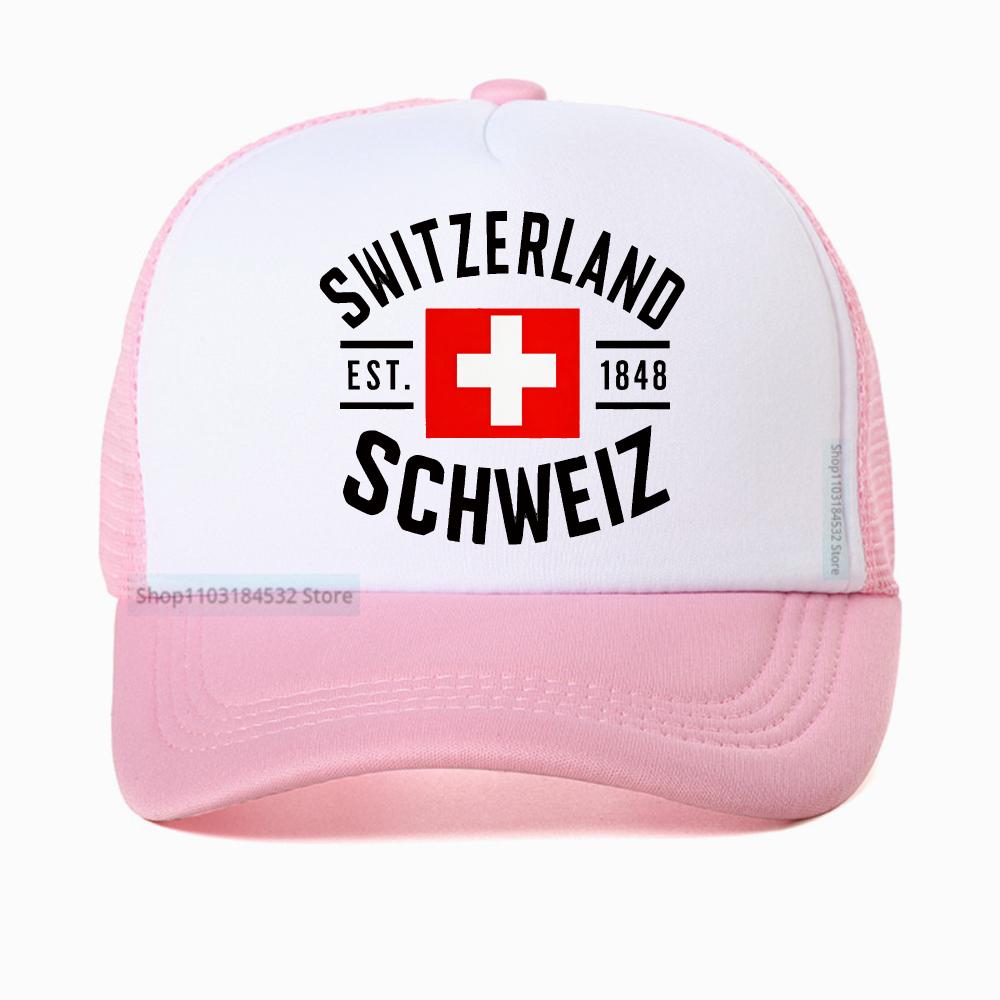 Casquette de baseball en maille respirante motif drapeau suisse pour homme et femme, chapeau trucker d'été, snapback réglable
