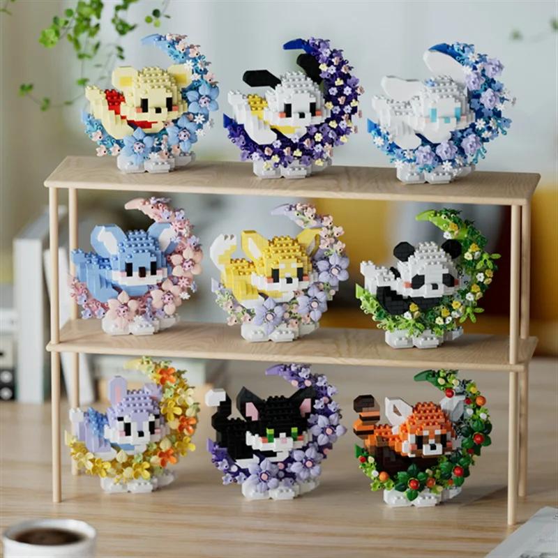 Flower Moon Animal Micro Building Blocks Sanrio Cinnamoroll Losto Panda Cat Dog Fox 3D Model Mini Brick Figure Toys for Kid Gift